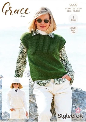 Stylecraft Grace Aran Knitting Pattern - 9929 Ladies Tank Tops (32/34-48/50in) - Image 1 of 4