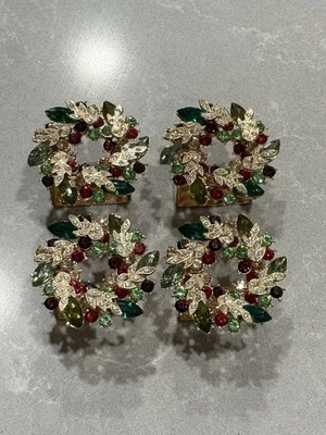 Juego de 4 servilleteros corona de Navidad con estrás Robert Stanley  Foto 1 de 4