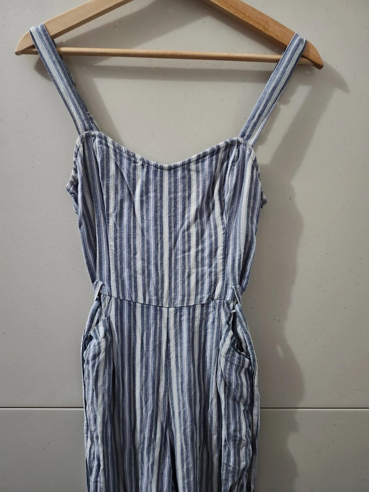 Mono Hollister Para Mujer M Azul Cami Tank Correa Calzoncillo Rayas Playa Boho Bolsillo Foto 1 de 4