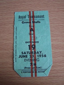 Military Royal Tournament Ticket Sat June 23 1956 Green Stalls - Picture 1 of 2