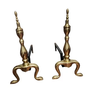 Par de chimeneas de latón vintage con base de metal pesado dorado chimenea colonial - Imagen 1 de 8