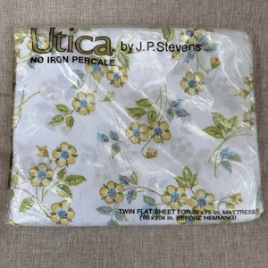 Vintage Utica Twin Flat Sheet Flower Bud No Iron Percale J.P. Stevens USA 66x104 - Picture 1 of 9