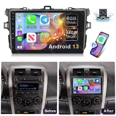 4+64G Android13 Car Stereo Radio Carplay GPS For 2009-2013 Toyota Corolla+Camera - Image 1 of 4