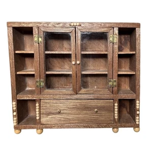 Vintage Miniature Wooden Display Case, Cabinet  Glass Doors, Shelves, Drawer - Picture 1 of 24