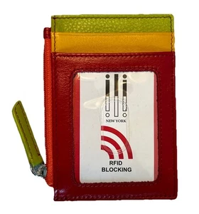 Estuche para tarjetas de identificación de cuero genuino ILI con cremallera con RFID en cítricos - Imagen 1 de 4