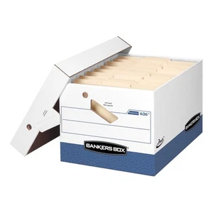 Bankers Box Presto Storage Boxes, Letter/Legal, 15" x 12" x 10", White/Blue, 4Pk - Picture 1 of 7