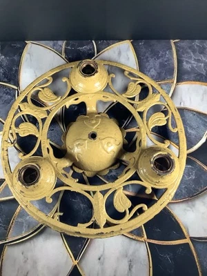 RARE 1920’s Original Art Deco 3 Bulb 13” Semi Flush Ceiling Fixture Electrolier - Image 1 of 4