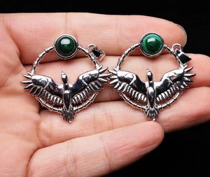 Ciondolo cristallo pietra preziosa malachite verde naturale originale 12,8 g 2 pezzi AAA - Foto 1 di 6