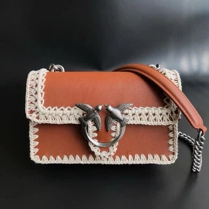 Auth SALE NWT Pinko LOVE MINI ICON STITCHED BUBBLE Brown Crossbody Leather Boho - Picture 1 of 8