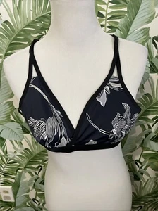 Womens Athleta Black Navy Floral Printed Fiore Strappy Back Bikini Top - Medium - Picture 1 of 4