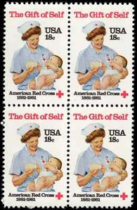 US Scott # 1910, American Red Cross, Block of (4) 1981 18¢ Stamps, MNH - Picture 1 of 1