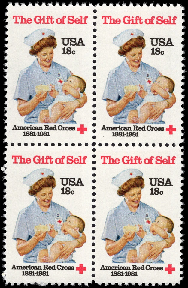 US Scott # 1910, American Red Cross, Block of (4) 1981 18¢ Stamps, MNH - Image 1 of 1