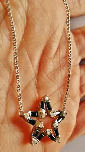 Stunning 14k White Gold .70ctw Diamond & Sapphire Eternity Star Pendant Necklace - Picture 1 of 7