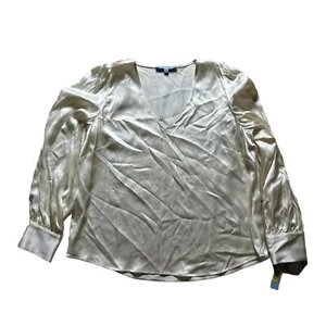 Antonio Melani Women Blouse Shirt Top Large Silk Satin Long Sleeevs Ivory $129 - Picture 1 of 8