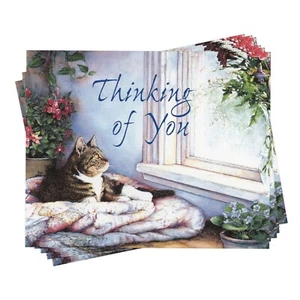LOT OF 8 Vintage LAURA BERRY BOOKMARK THINKING OF YOU Note Cards + Envelope, Cat - Picture 1 of 5
