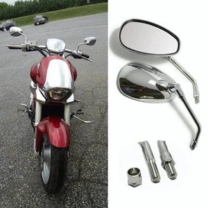CHROME MOTORCYCLE REARVIEW MIRRORS OVAL For Suzuki Intruder 700 / Intruder 800 - Picture 1 of 5