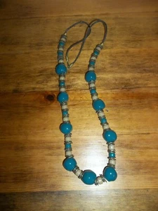 TEAL SMALL & LARGE BEADS CORD NECKLACE - 15" - Picture 1 of 1