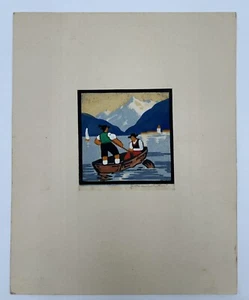VINTAGE 1920s WOODBLOCK PRINT HAND SIGNED BY G BARTON-WINTER MOUNTAIN THEME. - Picture 1 of 6