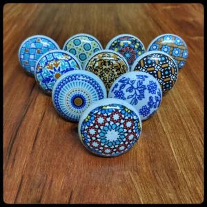 10 colorful Ceramic Kitchen Cabinet Knobs Pulls Drawer Door Handle mandala xfer - Picture 1 of 1