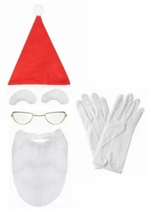 Weihnachtsmann Santa Xmas weiß Bart Augenbrauen Mütze Brille Handschuhe Kostüm - Bild 1 von 1