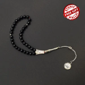 SCHWARZE SERIE - Schwarze Jade Stein Gebetsperlen - Tesbih-Misbaha (8 mm - 33 Perlen) - Bild 1 von 11