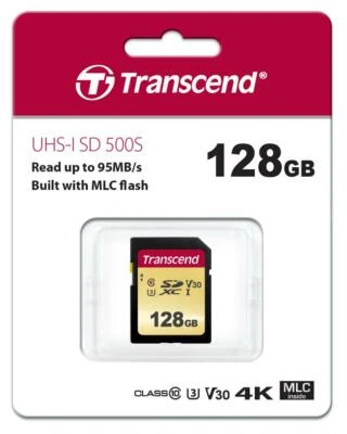 Transcend SDXC Karte 128GB Speicherkarte 500S UHS-I U3 4K V30 Class 10 - Bild 1 von 2