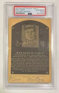 Max Carey Autographed Artvue Hall of Fame Plaque / Postcard - PSA/DNA - Picture 1 of 1