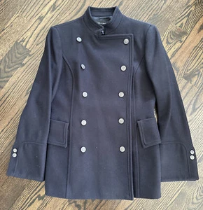 CHAQUETA DE MUJER ZARA MUJER AZUL LANA ESTILO MILITAR DOBLE PECHO ABRIGO DE GUISANTE - L - Imagen 1 de 11