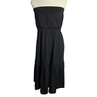Rachel Roy Tiered Strapless Midi Dress L Black Elastic Waist Stretch Knit Cotton