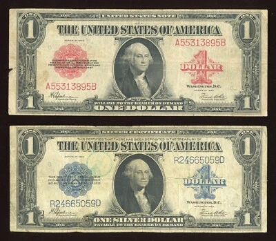 Set of 1923 $1 Horseblanket Red Seal and $1 1923 Horseblanket Blue Seal Note - Image 1 of 2