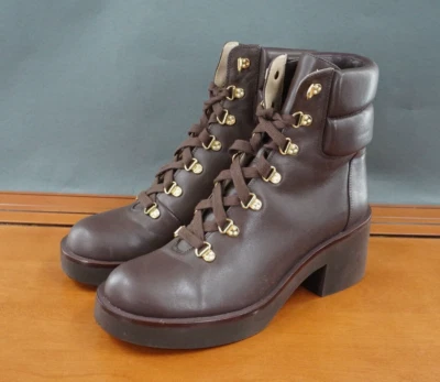 Stuart Weitzman Sussex Hiker Boot Women's 8.5 Brown Leather Lace Up Chunky Heel - Image 1 of 4