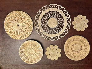 6 Vtg Raffia Straw Wicker Rattan Hot Pads & Coasters Boho Cottage core Decor - Picture 1 of 14