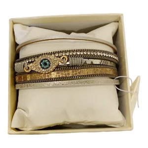 SAACHI VEGANES LEDER MESSING STRASS ZINKLEGIERUNG BAUMWOLLE MAGNET ARMBÄNDER, neu - Bild 1 von 3