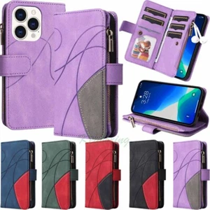 For iPhone 14 13 12 11 Pro XS XR 7 8 Plus Wallet Card Holder Leather Case Cover - Picture 1 of 48