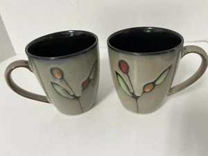 2 tazas de té de café Sango DOLCE bayas rojas y amarillas sobre cerámica bronceada 14 OZ elevadas - Imagen 1 de 6