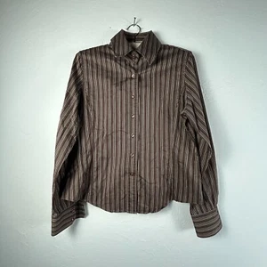Faconnable Button Up Shirt Mens Medium Brown Striped Cotton Long Sleeve Casual - Picture 1 of 9