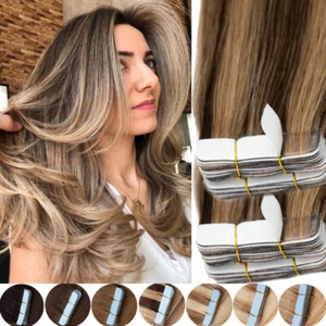 BALAYAGE Russian Full Thick Tape In Human Hair Extensions Remy Skin Weft Ombre - Picture 1 of 39