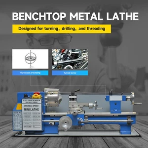 Mini Metal Lathe 7" x 12" 400W Benchtop Metalworking Variable Speed 50-2500RPM - Picture 1 of 11