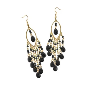 Black Beaded Earrings - Gold Tone French Hook Style - 2 Pieces 1 Pair - ER531 - Picture 1 of 2