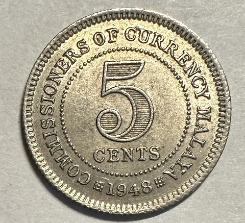 1948 Malaya 5 Cents, AU+/UNC Cover