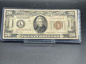 1934-A Hawaii $20 Dollar Bill Federal Reserve Note Serial # L 68045816 A
