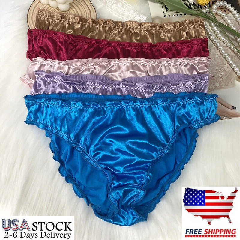 5 Pack Lot Women Satin Panties Ladies Briefs Underwear Nylon High Cut Lingeries - Image 1 of 4