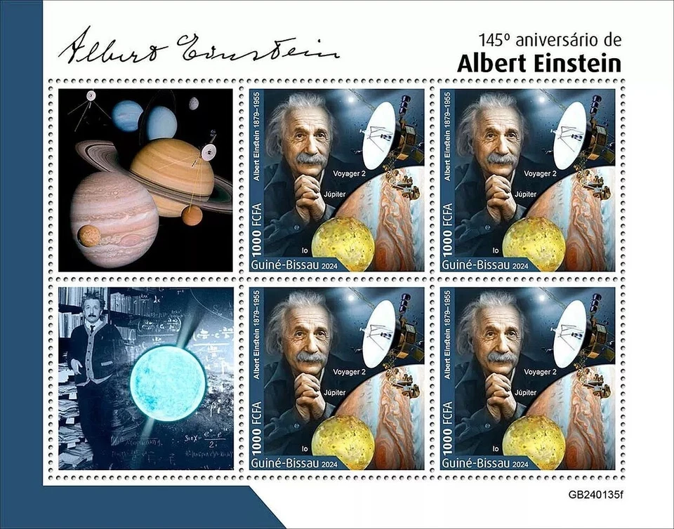 ALBERT EINSTEIN Planetas/Espacio/Voyager-2 MNH 4v-Hoja de sello (2024 Guinea-Bissau) Foto 1 de 1