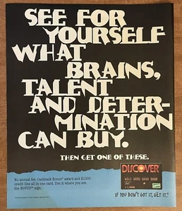 1995 Discover Credit Card Brains Talent Determination Get It 90s Print Ad - Picture 1 of 2