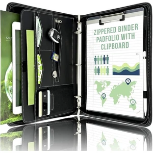All-in-One Faux Leather Portfolio Binder with 1-Inch Rings & Tablet Storage - Picture 1 of 9