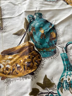 2 Pc Vintage 60s MCM Mid-Century Early American Pottery Fabric Remnants 39x34 - Image 1 of 4