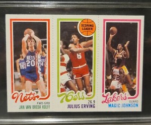 1980-81 Topps Magic Johnson, Julius Erving, Jan Van Breda Kolff