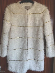 Darling Jacket Coat, Size S, Lined, White w/ Gold Sequins, Hardly Worn - Picture 1 of 3