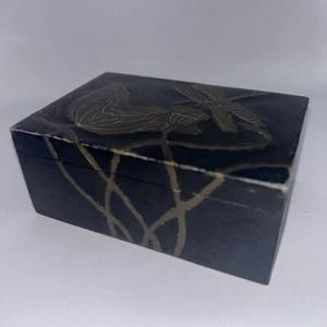 Stone Rectangular Trinket Stone Dragonfly Box 5”x3.5”x2” - Picture 1 of 9