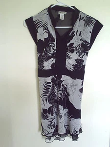 Loren D White Black Floral Short Sleeve Long Lined Top Or Mini Dress Sz S - Picture 1 of 3